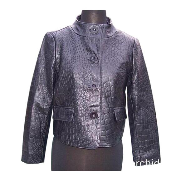 Cache Croc Textured Leather Lined Jacket Coat Top New Front Button NWT $348 - Picture 3 of 13
